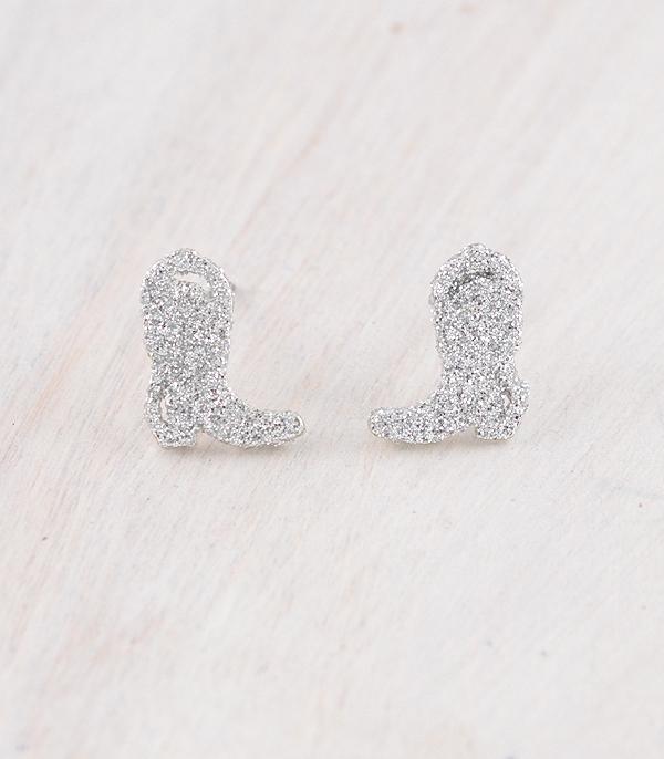 EARRINGS :: WESTERN POST EARRINGS :: Wholesale Western Glitter Cowboy Boot Stud Earring