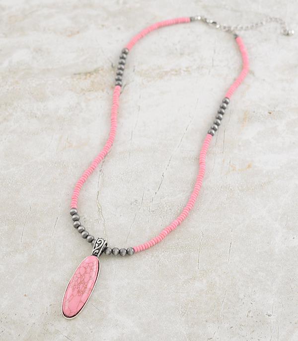 New Arrival :: Wholesale Western Pink Stone Pendant Necklace