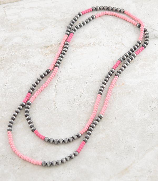NECKLACES :: WESTERN LONG NECKLACES :: Wholesale Pink Navajo Pearl Bead Necklace