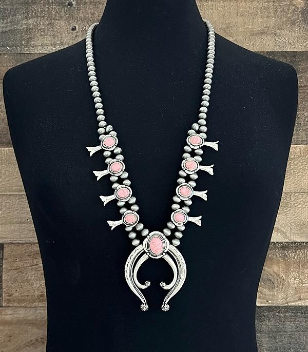 New Arrival :: Wholesale Pink Stone Squash Blossom Necklace