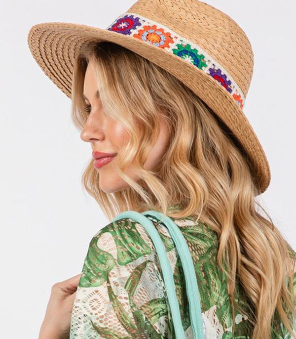 HATS I HAIR ACC :: RANCHER| STRAW HAT :: Wholesale Boho Crochet Band Straw Hat