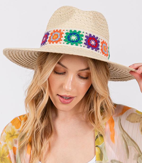 HATS I HAIR ACC :: RANCHER| STRAW HAT :: Wholesale Boho Crochet Band Straw Hat