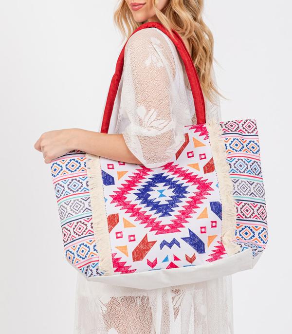 New Arrival :: Wholesale Boho Aztec Print Large Canvas Tote