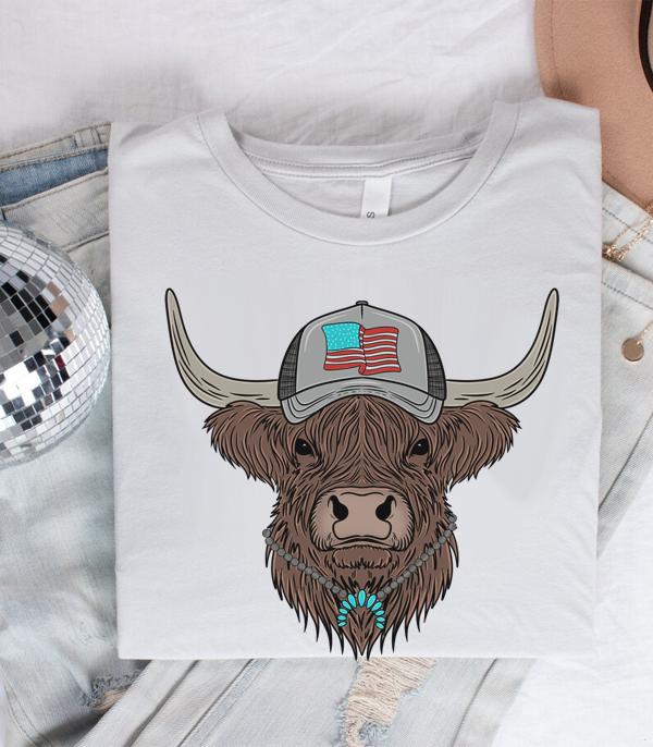 New Arrival :: Wholesale Western Patriotic Cow Graphic Tee 