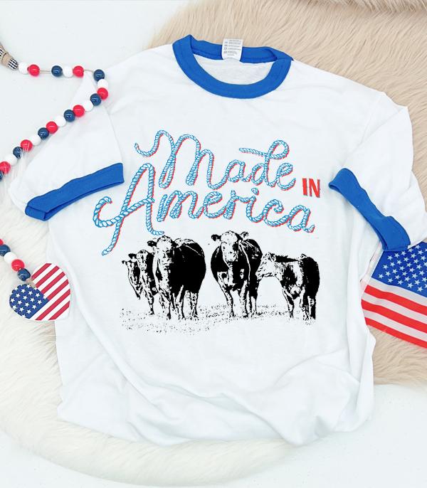 <font color=RED>RED,WHITE, AND BLUE</font> :: Wholesale Western Made In America Ringer Tee