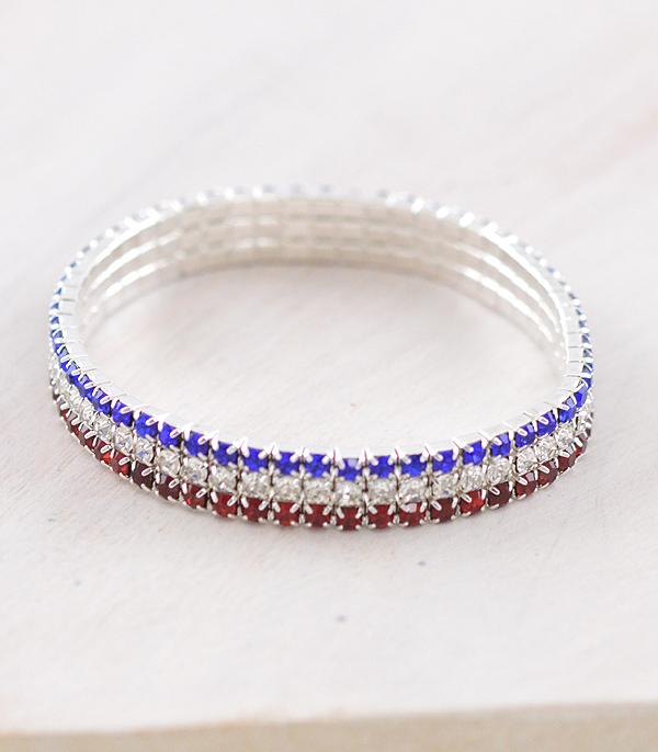 BRACELETS :: STRETCH :: Wholesale USA Patriotic Rhinestone Bracelet