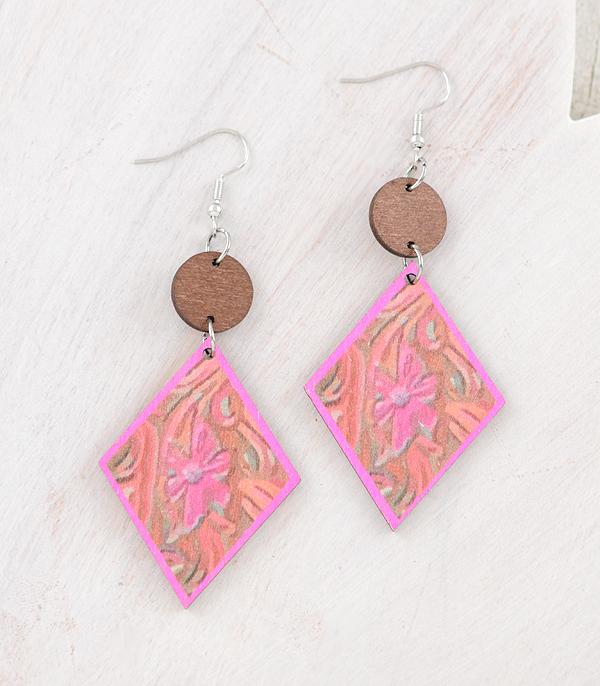 EARRINGS :: WESTERN HOOK EARRINGS :: Wholesale Wooden Flower Dangle Earrings