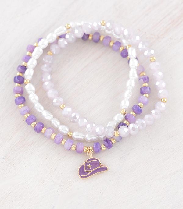 BRACELETS :: STRETCH-BEAD :: Wholesale Western Cowboy Hat Charm Bead Bracelet
