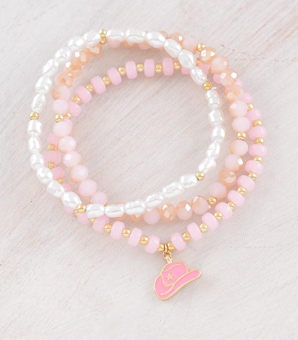 BRACELETS :: STRETCH-BEAD :: Wholesale Cowboy Hat Charm Bead Bracelet Set
