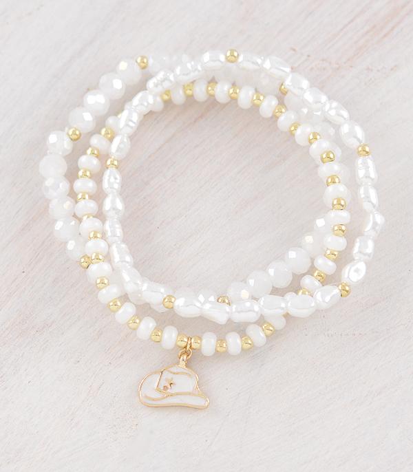 BRACELETS :: STRETCH-BEAD :: Wholesale Cowboy Hat Charm Bead Bracelet Set