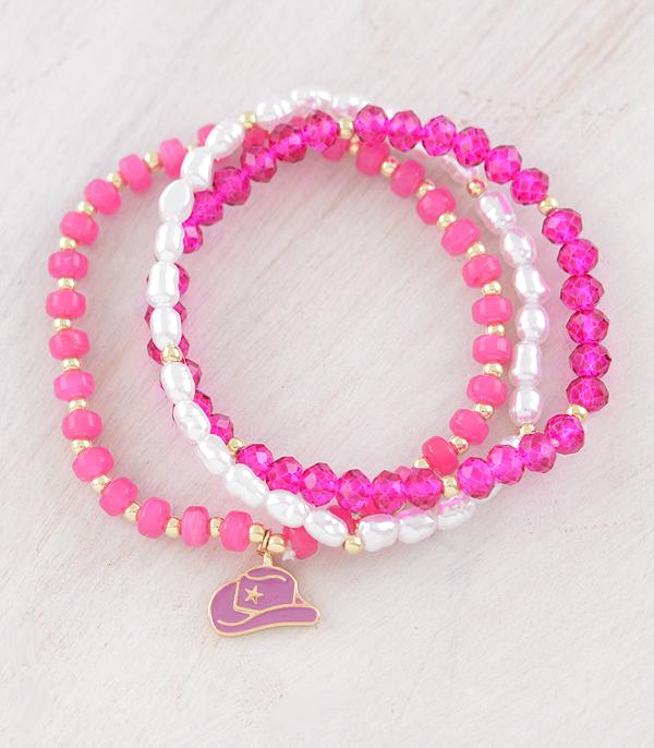 BRACELETS :: STRETCH-BEAD :: Wholesale Cowboy Hat Charm Bead Bracelet Set
