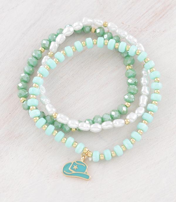 BRACELETS :: STRETCH-BEAD :: Wholesale Cowboy Hat Charm Bead Bracelet Set