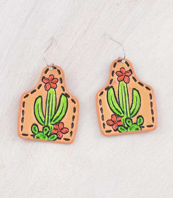 EARRINGS :: WESTERN HOOK EARRINGS :: Wholesale Western Cactus Cattle Tag Earrings