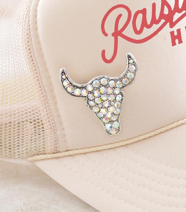 HATS I HAIR ACC :: HAT ACCESSORIES :: Wholesale Rhinestone Steer Skull Hat Pin