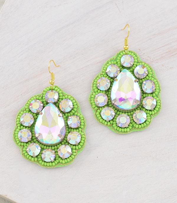 EARRINGS :: WESTERN HOOK EARRINGS :: Wholesale Iridescent Glass Stone Teardrop Earrings