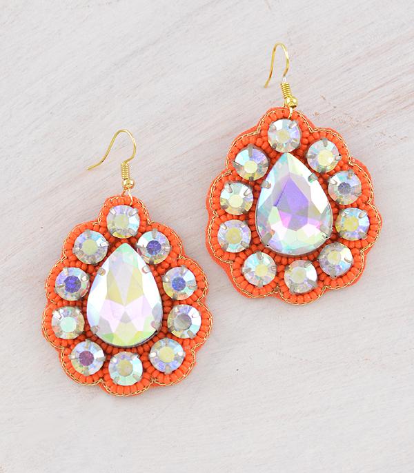 EARRINGS :: WESTERN HOOK EARRINGS :: Wholesale Iridescent Glass Stone Teardrop Earrings