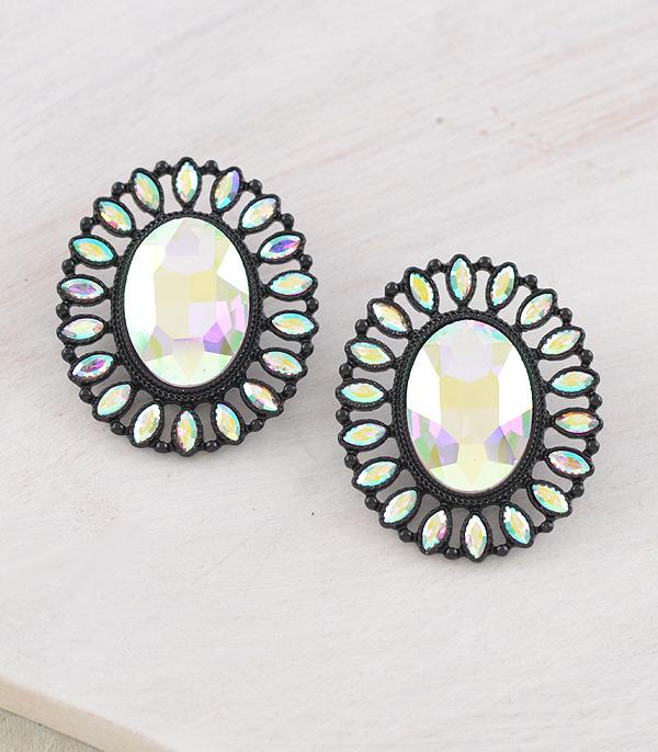 EARRINGS :: WESTERN POST EARRINGS :: Wholesale Iridescent Glass Stone Concho Earrings