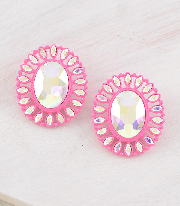 EARRINGS :: WESTERN POST EARRINGS :: Wholesale Iridescent Glass Stone Concho Earrings