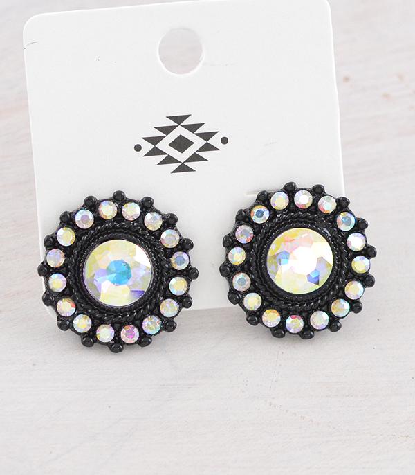 EARRINGS :: POST EARRINGS :: Wholesale Iridescent Glass Stone Concho Earrings