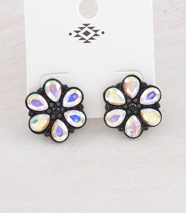 EARRINGS :: POST EARRINGS :: Wholesale Iridescent Glass Stone Earrings