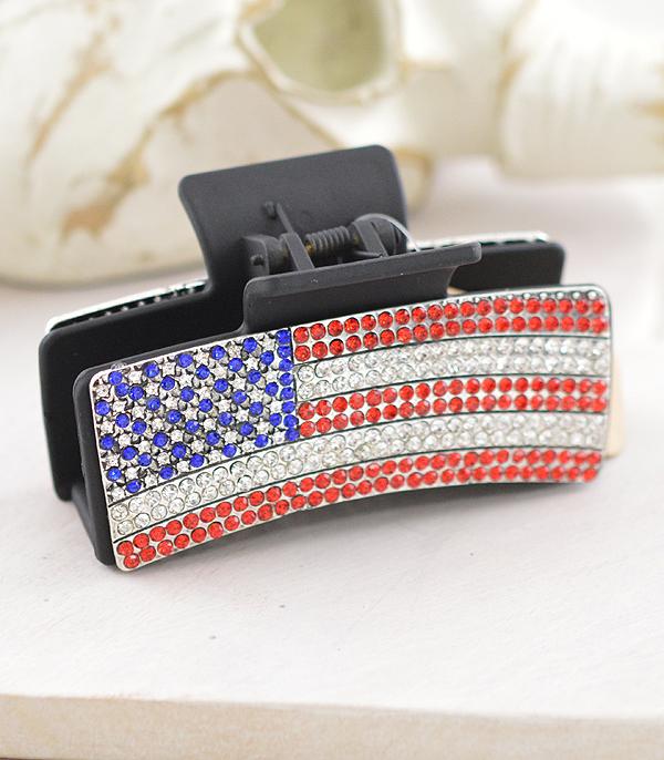 HATS I HAIR ACC :: HAIR ACCESSORIES :: Wholesale USA Flag Rhinestone Hair Claw Clip