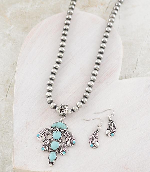 NECKLACES :: WESTERN TREND :: Wholesale Turquoise Feather Pendant Necklace Set