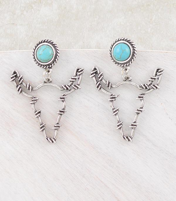 EARRINGS :: WESTERN POST EARRINGS :: Wholesale Western Steer Skull Barbwire Earrings
