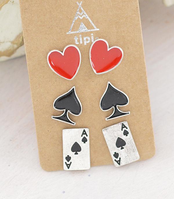 New Arrival :: Wholesale 3PC Set Ace Card Earrings
