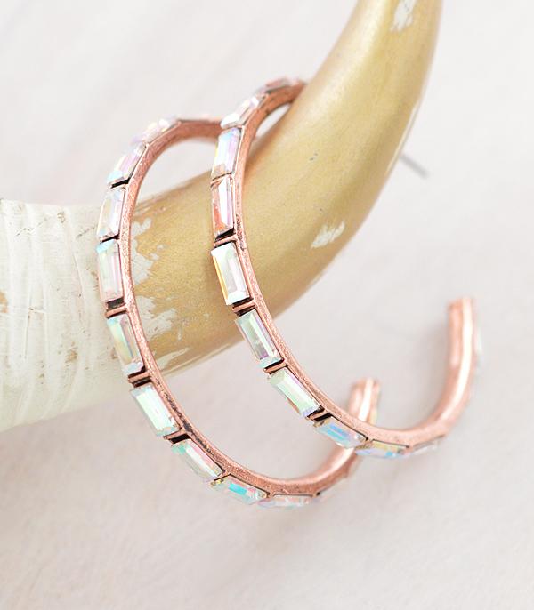 EARRINGS :: HOOP EARRINGS :: Wholesale Western AB Glass Stone Hoop Earrings
