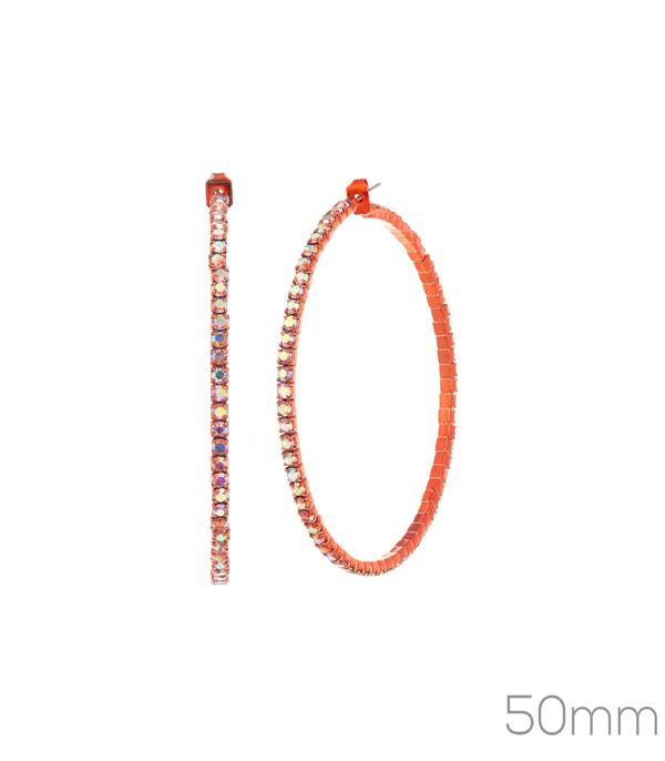 EARRINGS :: HOOP EARRINGS :: Wholesale Rhinestone Color Hoop Earrings