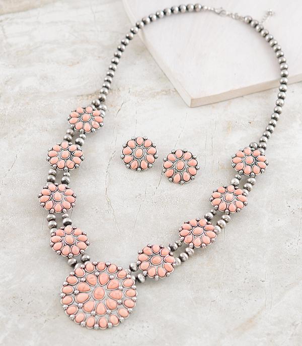 NECKLACES :: WESTERN TREND :: Wholesale Peach Stone Concho Necklace Set