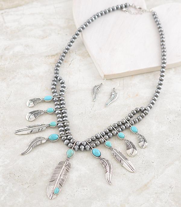 NECKLACES :: WESTERN TREND :: Wholesale Turquoise Feather Statement Necklace Set