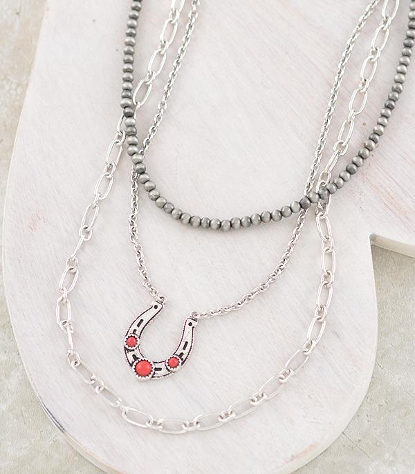 NECKLACES :: WESTERN TREND :: Wholesale Horseshoe Pendant Layered Necklace
