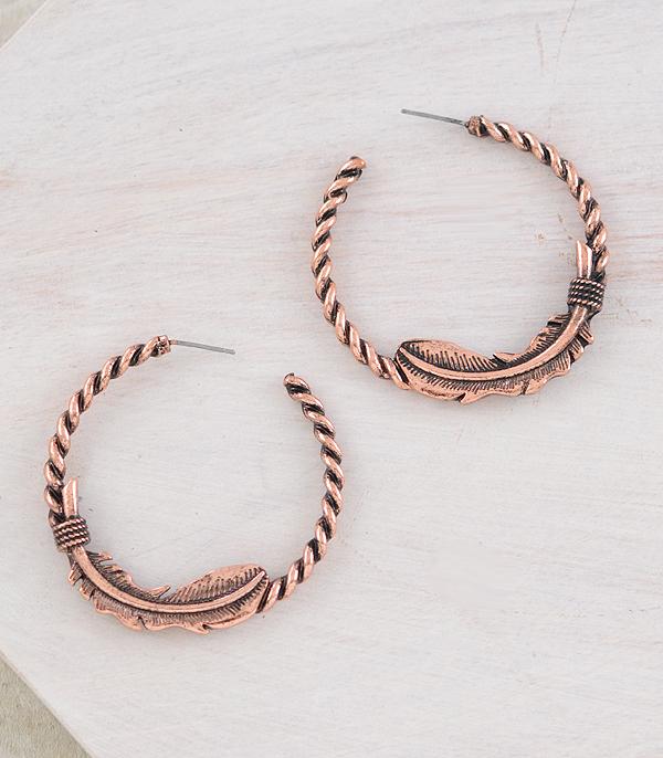 EARRINGS :: HOOP EARRINGS :: Wholesale Western Feather Hoop Earrings