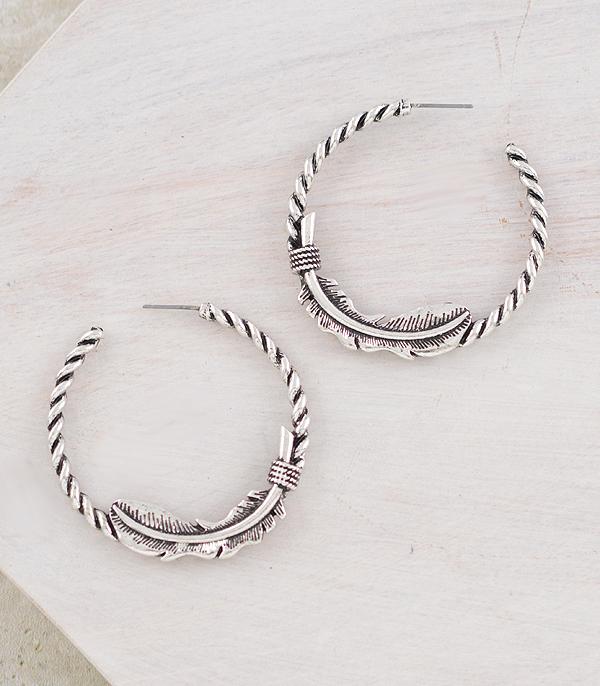 EARRINGS :: HOOP EARRINGS :: Wholesale Western Feather Hoop Earrings