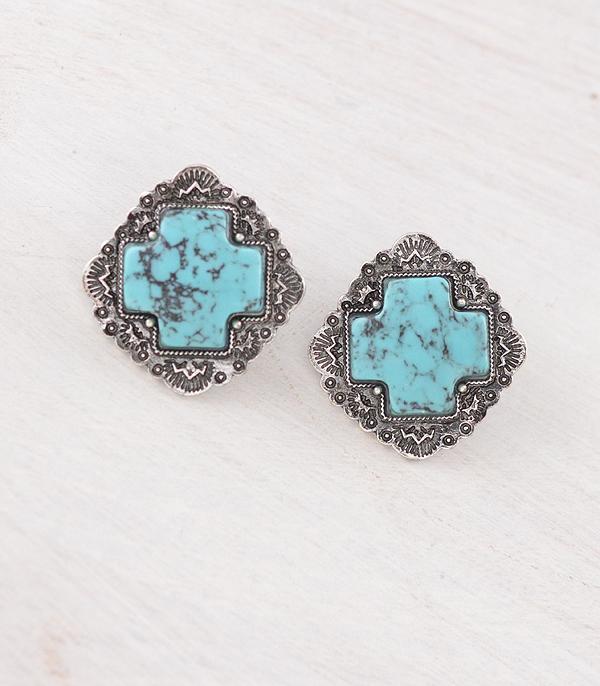 EARRINGS :: WESTERN POST EARRINGS :: Wholesale Western Turquoise Cross Concho Earrings