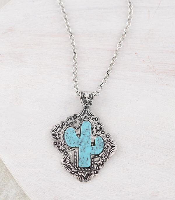 NECKLACES :: CHAIN WITH PENDANT :: Wholesale Western Turquoise Cactus Pendant Necklac