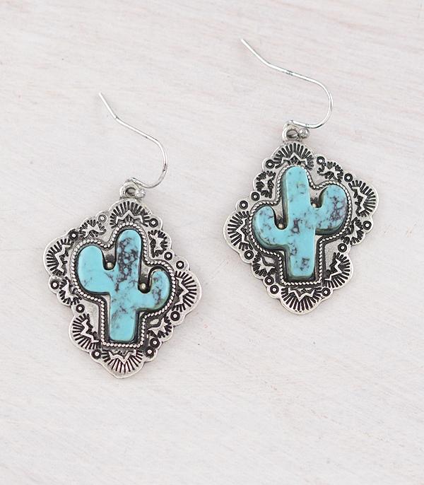 EARRINGS :: WESTERN HOOK EARRINGS :: Wholesale Western Turquoise Cactus Earrings
