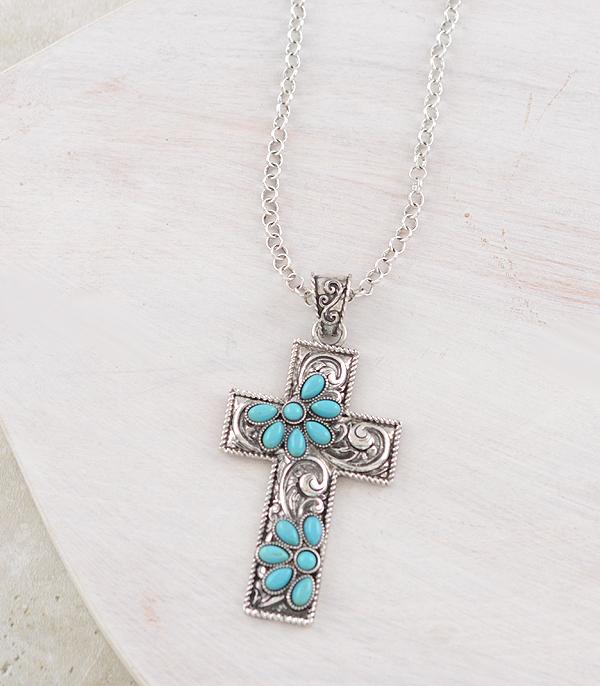NECKLACES :: CHAIN WITH PENDANT :: Wholesale Western Turquoise Cross Pendant Necklace