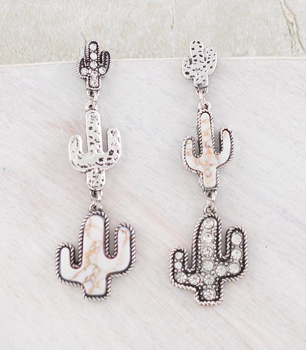 EARRINGS :: WESTERN POST EARRINGS :: Wholesale Western Cactus Drop Earrings