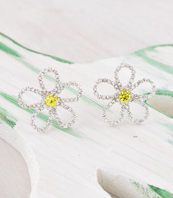 EARRINGS :: TRENDY EARRINGS :: Wholesale Rhinestone Flower Cut-Out Earrings