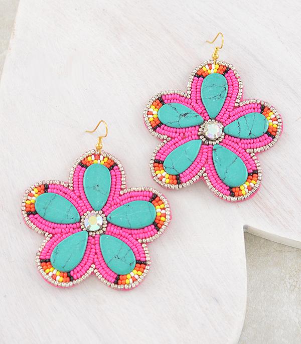 EARRINGS :: WESTERN HOOK EARRINGS :: Wholesale Western Turquoise Flower Earrings