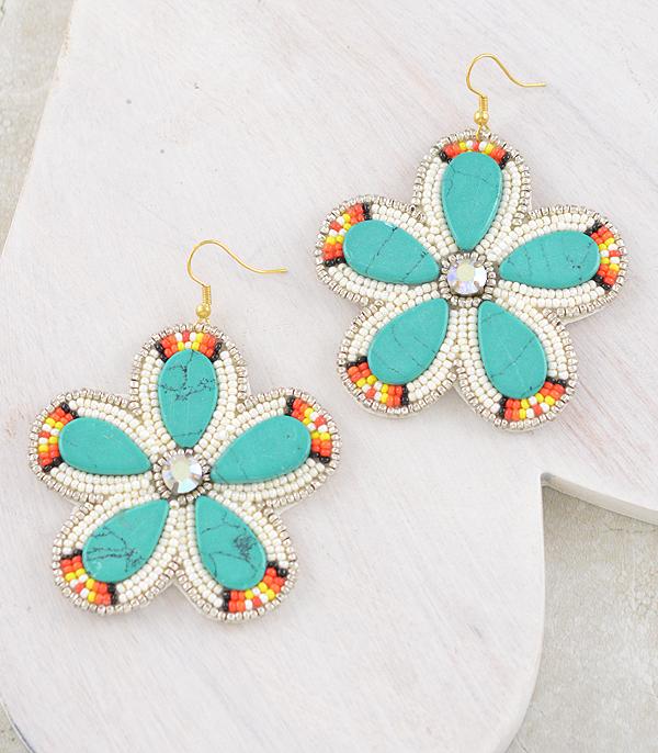 EARRINGS :: WESTERN HOOK EARRINGS :: Wholesale Western Turquoise Flower Earrings