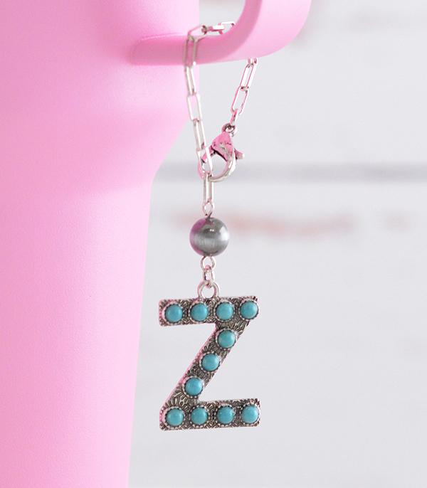 INITIAL JEWELRY :: GIFT ITEM :: Wholesale Western Turquoise Initial Tumbler Charm