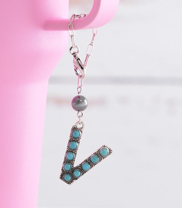INITIAL JEWELRY :: GIFT ITEM :: Wholesale Western Turquoise Initial Tumbler Charm