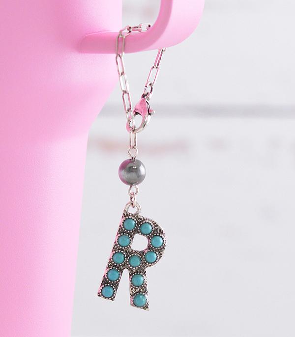 INITIAL JEWELRY :: GIFT ITEM :: Wholesale Western Turquoise Initial Tumbler Charm