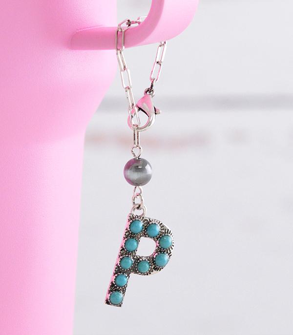 INITIAL JEWELRY :: GIFT ITEM :: Wholesale Western Turquoise Initial Tumbler Charm