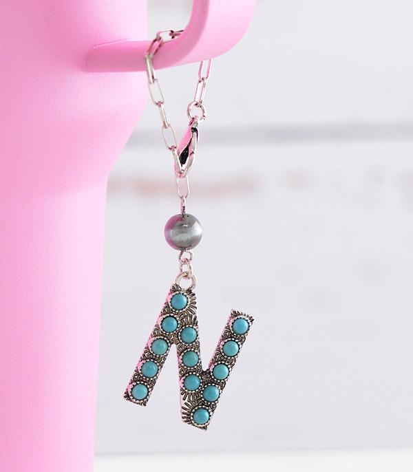INITIAL JEWELRY :: GIFT ITEM :: Wholesale Western Turquoise Initial Tumbler Charm
