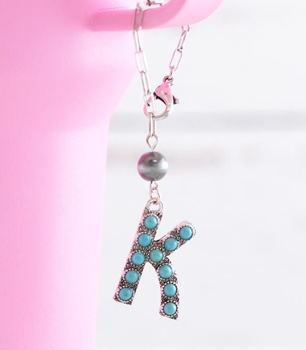 INITIAL JEWELRY :: GIFT ITEM :: Wholesale Western Turquoise Initial Tumbler Charm