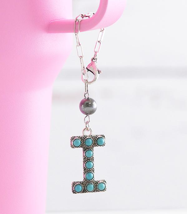 INITIAL JEWELRY :: GIFT ITEM :: Wholesale Western Turquoise Initial Tumbler Charm